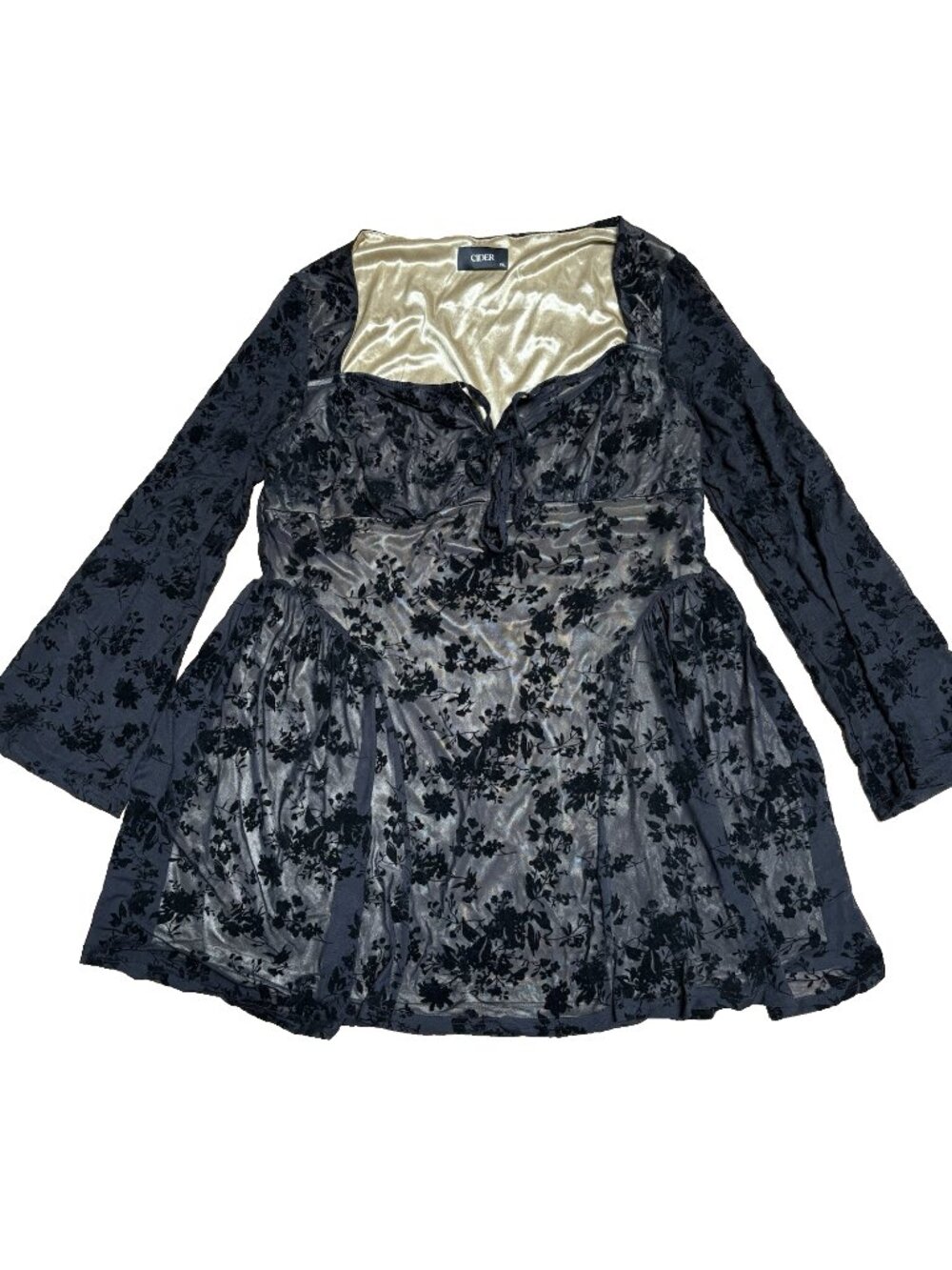 Cider Dress Plus Size 3XL Mini Dress, Lace Overlay, Slight Bell Sleeve
